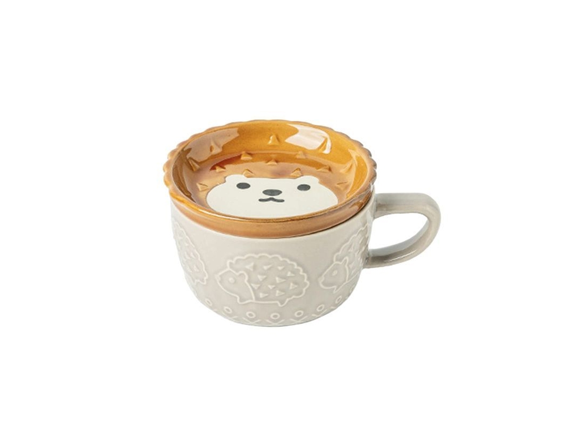 Taza de café de cerámica con tapa, taza de café con asa, hermoso diseño Erizo para bebidas calientes