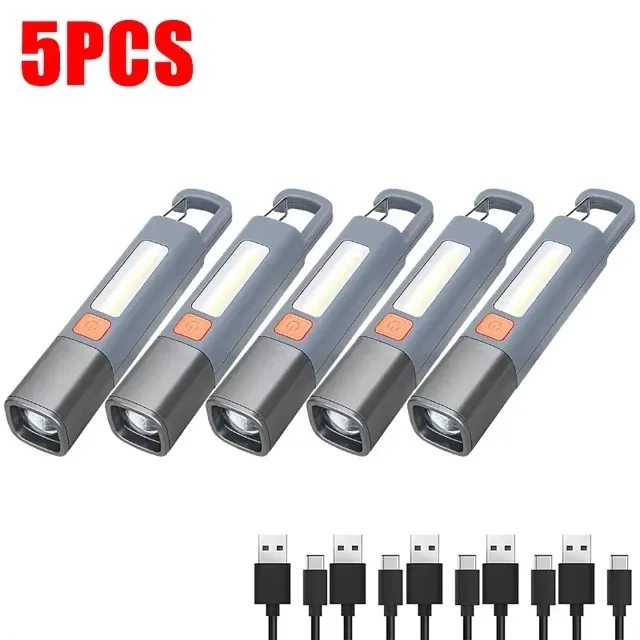 (paquete De 5) Mini Linternas - Luz Led Lateral Cob Superbrillante - Con Zoom - Resistente Al Agua - Exterior - Pesca - Camping