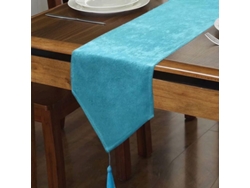 2026-manta De Mesa Falsa Lino Brillante Lavable Azul Lago Flash 14x70 Pulgadas Con Flecos Vintage