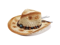 Sombrero Vaquero Unisex De Paja Color Beige Con Ala Moldeable Para La Playa, De 56 A 58 Cm.