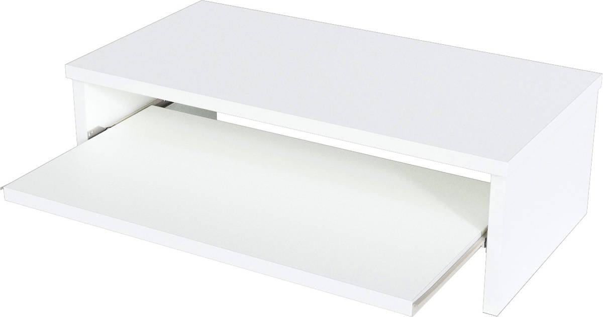 Soporte de Monitor HENOR con Bandeja Removible (Blanco - Tela de Madera - 62x32x18 cm - Soporta 50Kg)