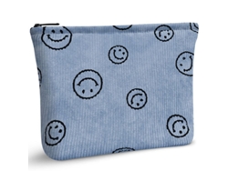 2026-bolsa De Maquillaje Smile Print Para Mujeres, Bolsa Cosmética De Viaje De Pana Azul