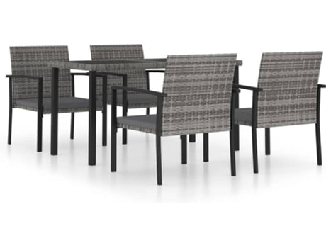 Conjunto 5 de comedor para jardín VIDAXL ratán sintético gris