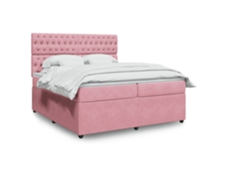Cama Box Spring Con Colchón Terciopelo Rosa 200x200 Cm