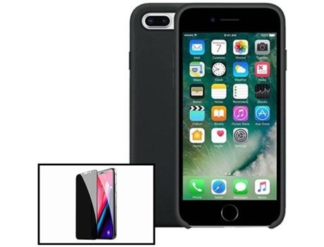 Kit Funda + Protector iPhone SE 2020 Silicona Líquida Negro