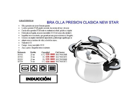 Bra new star olla presion clasica 6,00 litros ø22 cm 185502