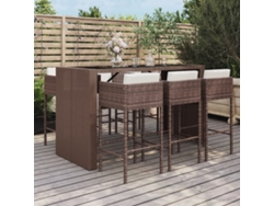 Conjunto Bar 7 Peças P/ Jardim C/ Almofadões Vime Pe Castanho Dkd Home Decor