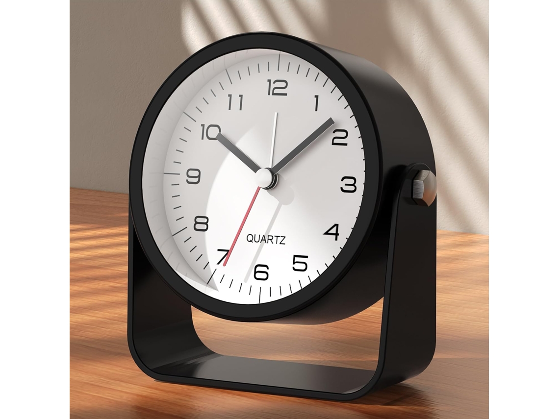 Reloj Despertador Analógico Pequeño De 3,5 Pulgadas, Reloj De Escritorio A Pilas, Bonito Reloj De Mesa Con Luz (negro)