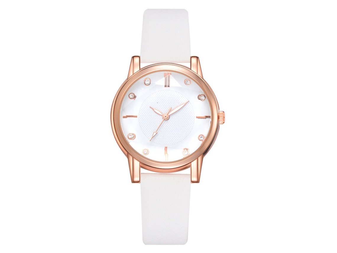Reloj De Pulsera Casual Para Mujer Con Pedrería, Correa De Piel Sintética Y Movimiento De Cuarzo Blanco.
