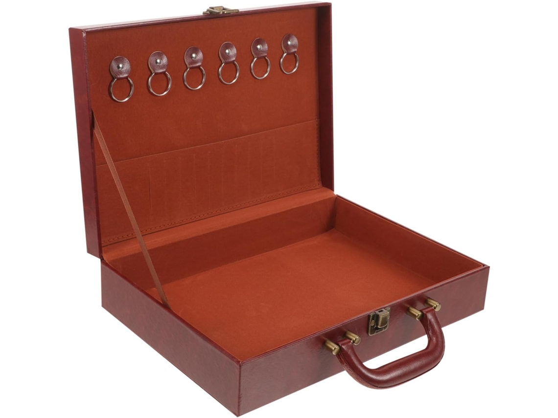 Caja De Llaves De Tamaño Mediano En Cuero Sintético Pu Marrón Rojizo, Estuche De Almacenamiento Portátil Para Y