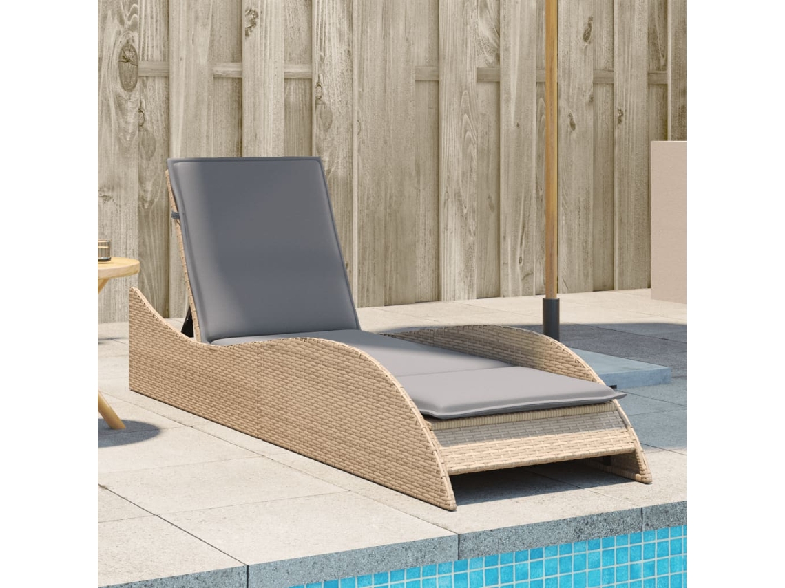 Tumbona Con Cojín Ratán Sintético Beige 60x205x73 Cm
