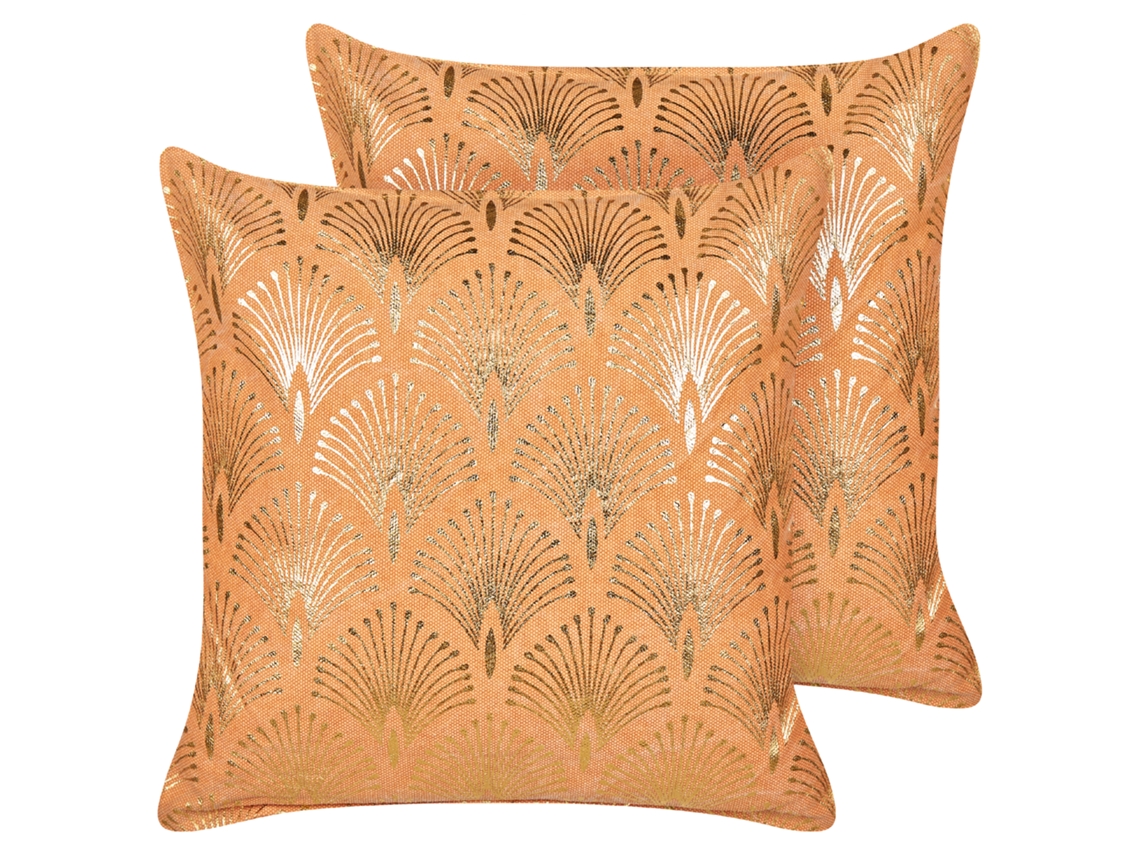 Juego de cojines decorativos hechos a mano BELIANI Hoya de Algodón Naranja 45x45x6