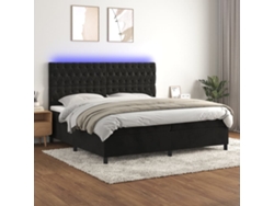 Cama Box Spring Colchón Y Led Terciopelo Negro 200x200 Cm