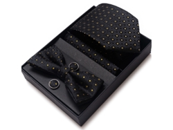Conjunto De Corbata Negra, Pajarita, Pañuelo, Botones Y Manga Para Hombre, Ideal Para Bodas, Trabajo Y Banquetes.