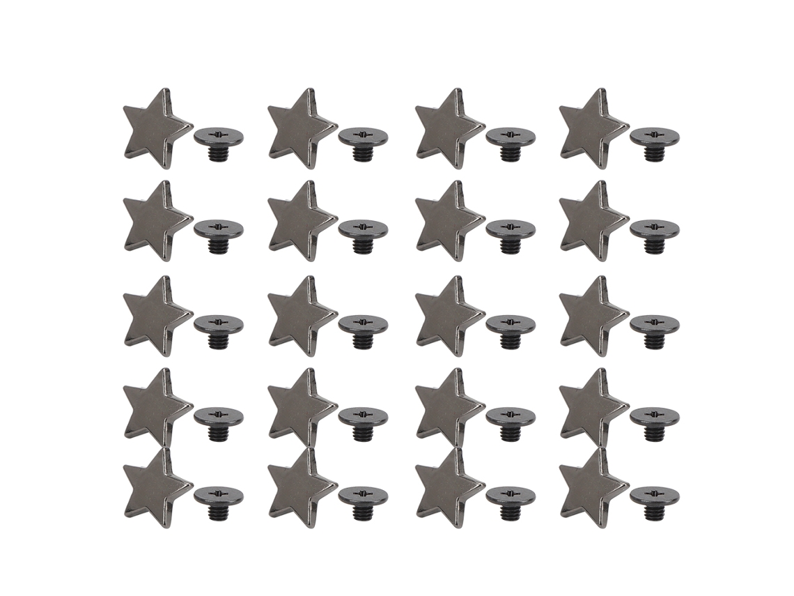 20pcs Rebite em Forma de Estrela Prata Preto Brilhante Metal 12mm Acessórios Roupas Sapatos