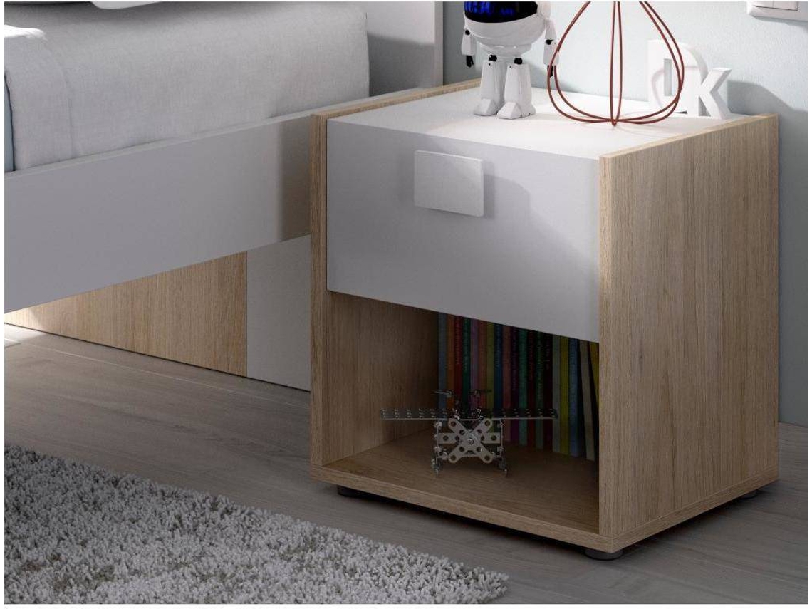 Mesita de Noche 1 Cajón DKIT Dina (Natural/Blanco - 42x40x33 cm)