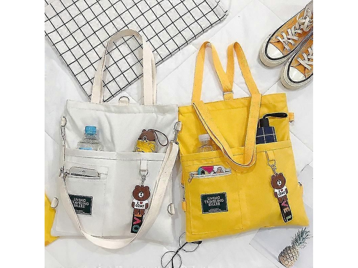 Bolso de mano de lona para mujer, bandolera, gran capacidad, sencillo, plegable, bolsa de compras, mochila escolar para niñas. GOKOCO