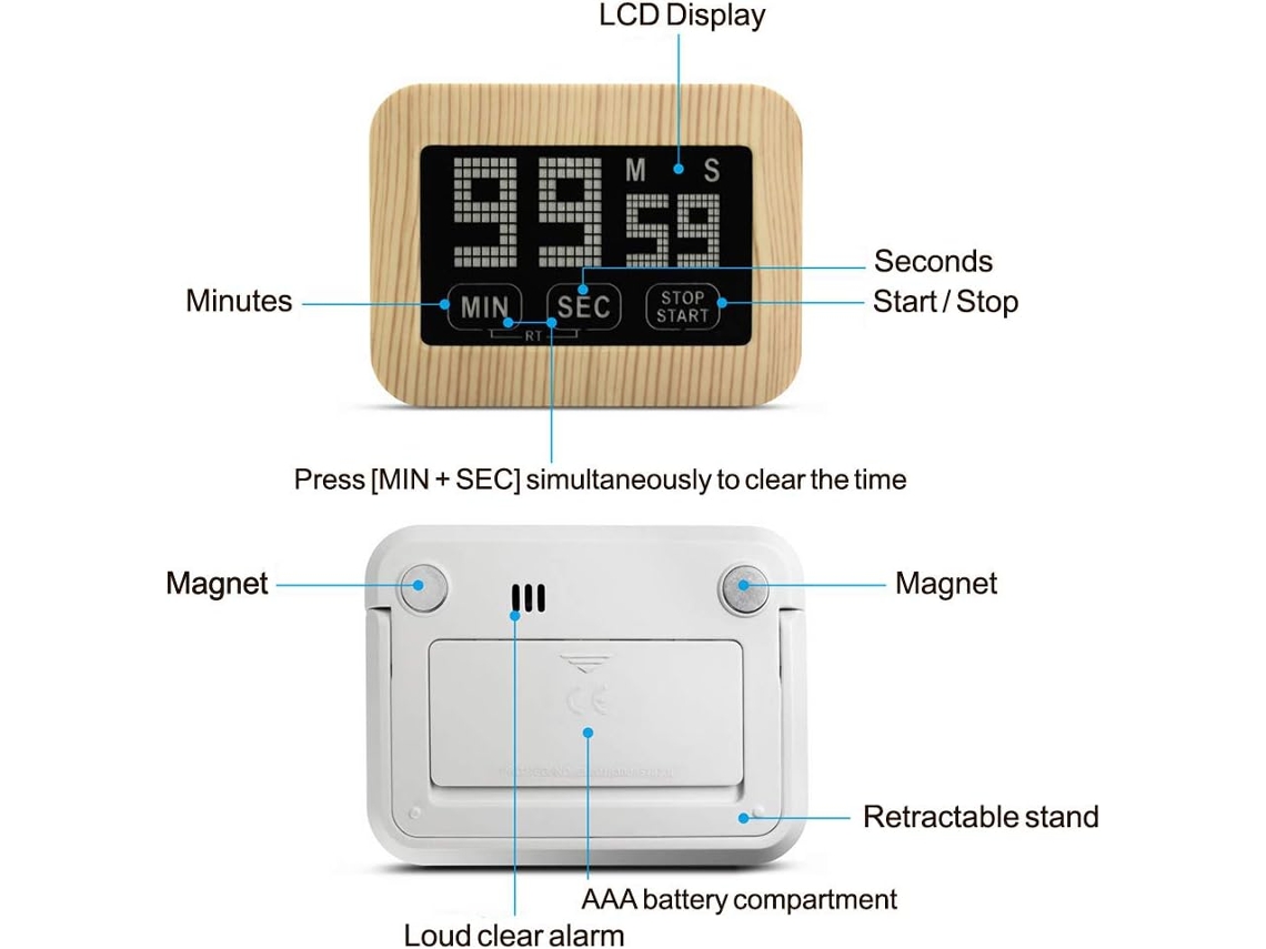 Despertador De Cuenta Regresiva Eficiente, Temporizador Digital De Cocina Con Números Grandes Y Claros, Pantalla Táctil Que Ofrece Un Control Intuitiv
