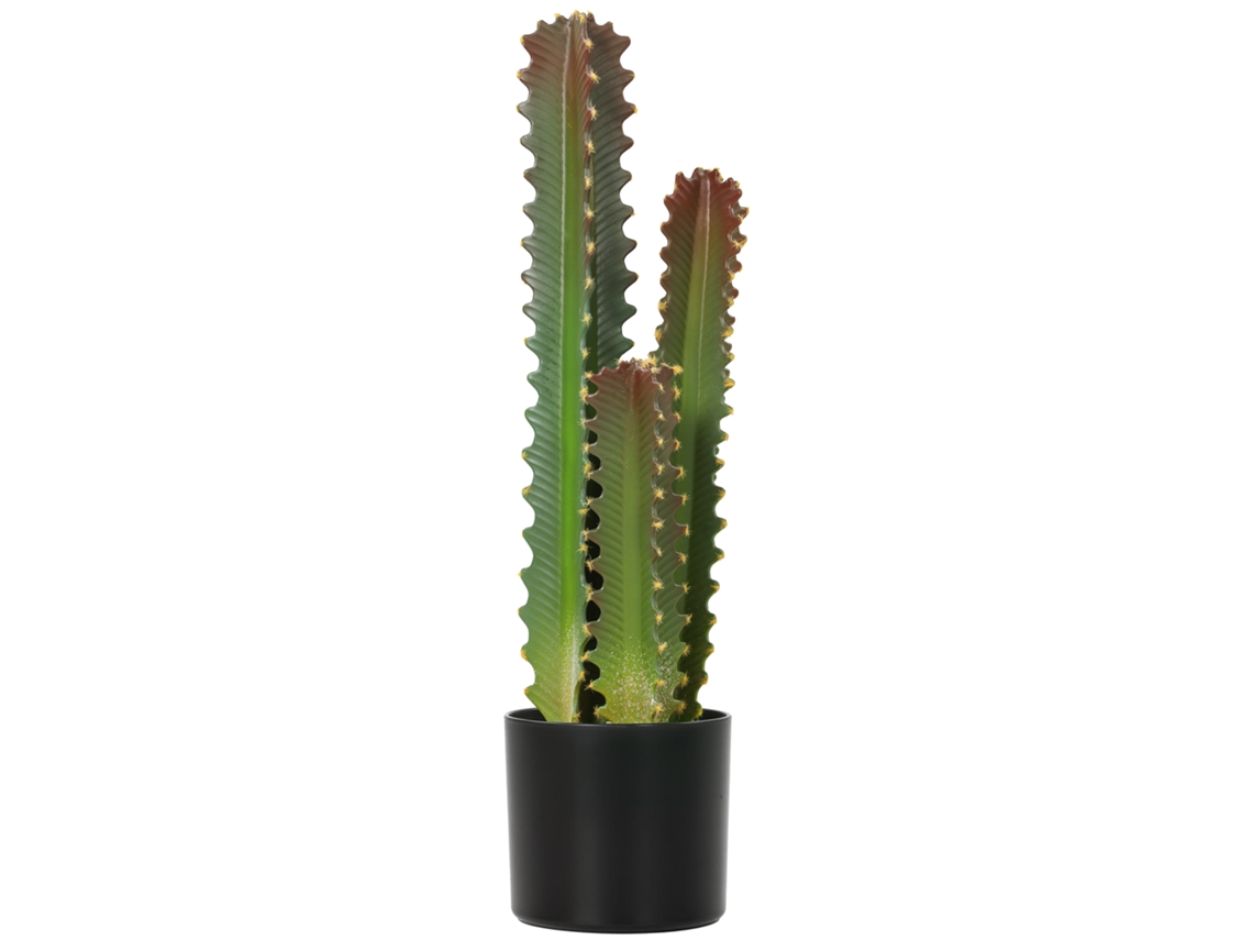 Cactus Artificial, 66 Cm, Maceta, 3 Hojas, Decoración Verde Para Interiores.