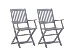 Maison Exclusive - Juego de 2 sillas plegables de exterior con cojines, madera maciza de acacia.