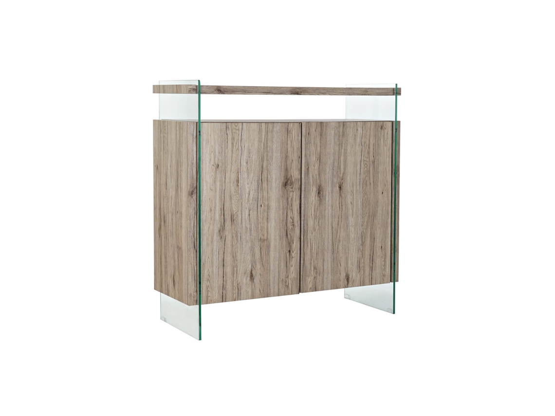 Aparador Cristal Templado Mdf Natural 120x44x120cm