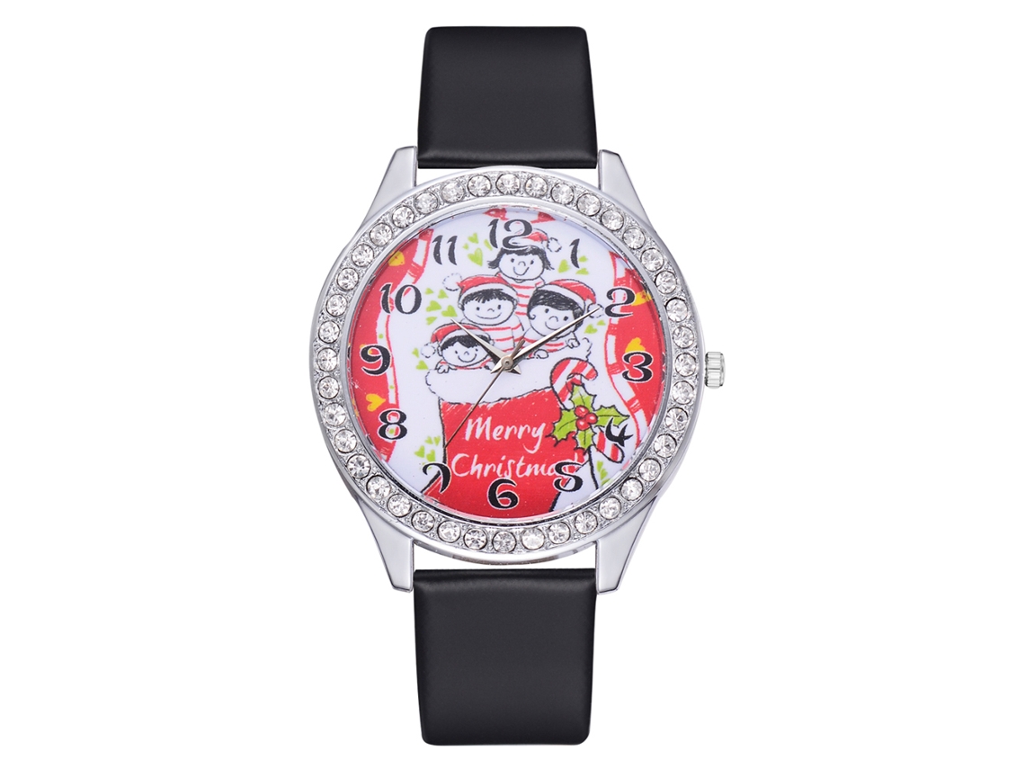 Reloj Unisex Informal De Cuarzo Con Correa De Pu, Diseño Navideño, Ideal Para Regalar (negro).