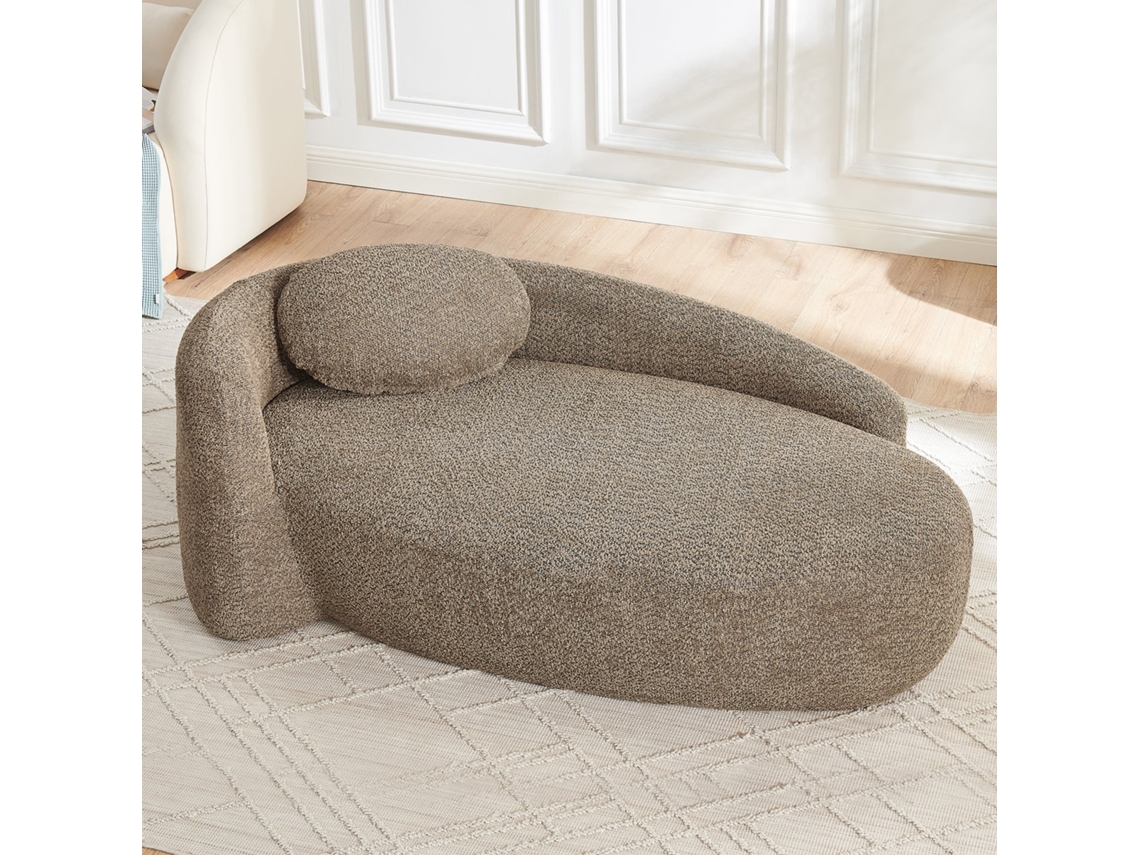 Sillón individual - tejido teddy fleece, diseño redondeado y minimalista, cojín incluido - marrón