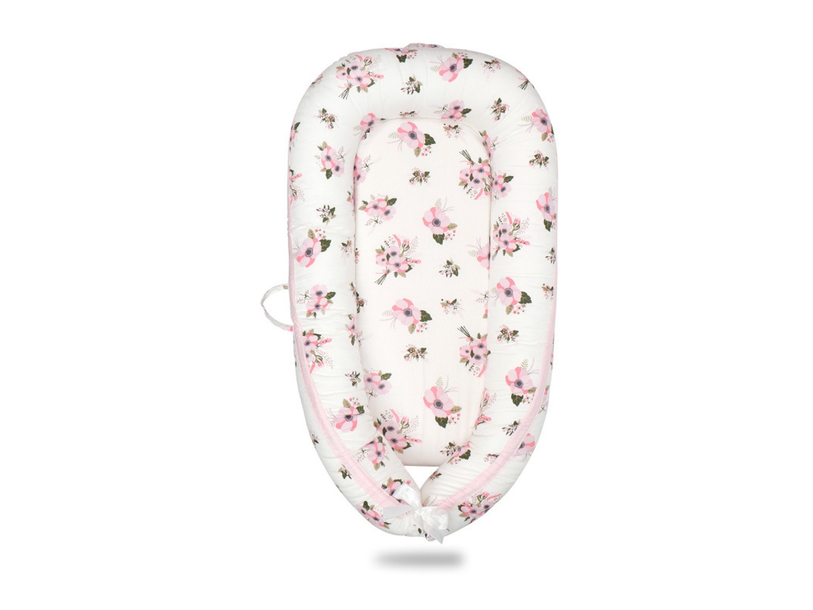 Cuna portátil de algodón transpirable con funda extraíble, 90x50cm DIGITALLAB (flores rosas)