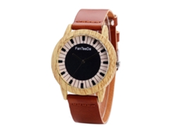 Reloj De Cuarzo Fanteeda Fd074 Textura De Madera Dial Redondo Acero Inoxidable Marrón Claro