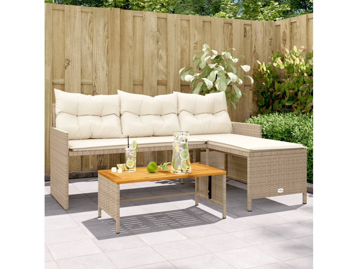 Sofá/mesa de jardín con forma de LC y cojines de ratán beige PE Lovely Home