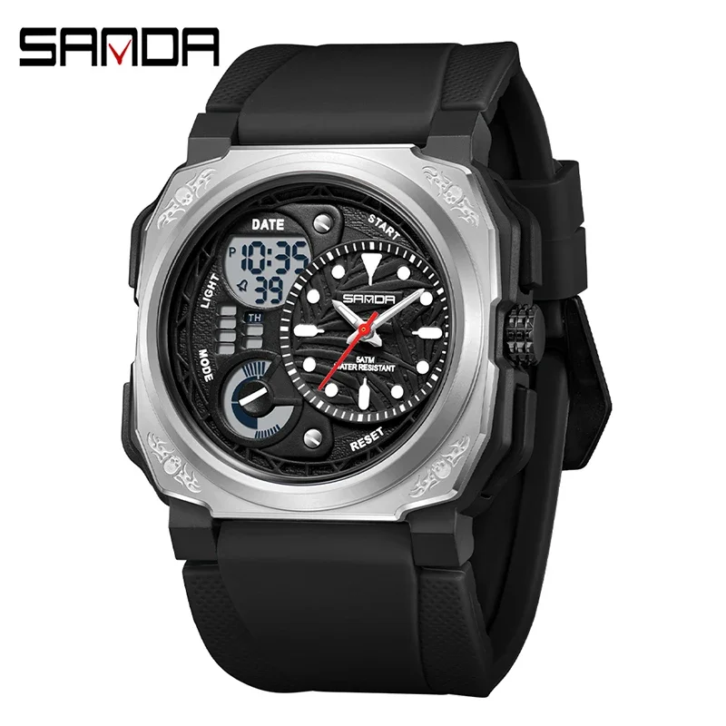 Reloj Electrónico Para Hombre (plateado) Para Deportes Al Aire Libre, Cronómetro Y Alarma, Doble Pantalla, De Cuarzo.
