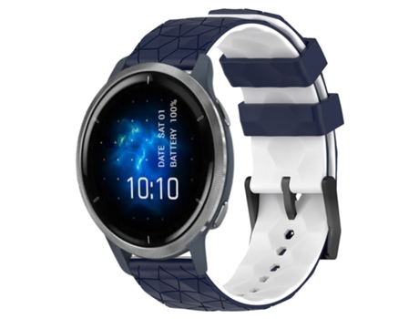 Correa Smartwatch para Garmin Venu 2 22mm Patrón de Fútbol de Silicona Bicolor (Azul Medianoche + Blanco)
