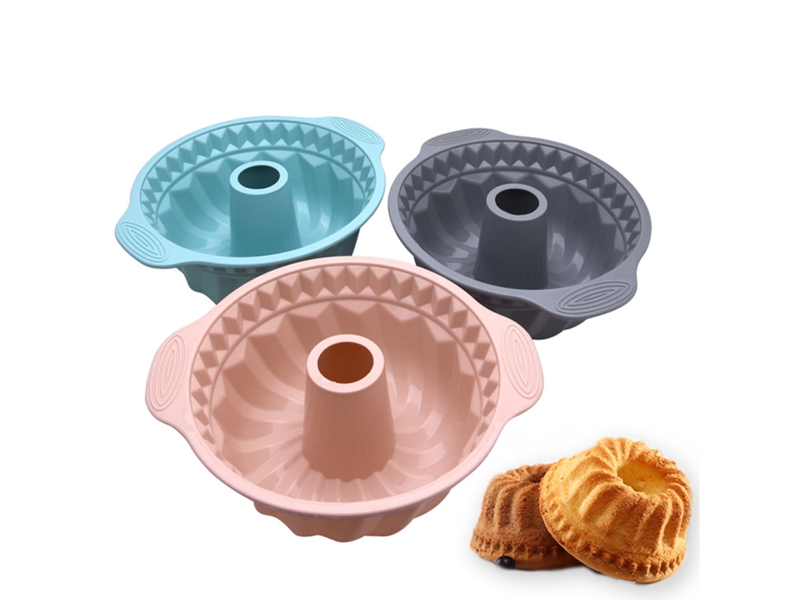 Molde para pasteles de silicona de 10 pulgadas, molde para pasteles estriado antiadherente con mango, molde para hornear de silicona para pasteles en tubo