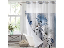 Cortina De Ducha Floral Acuarela Azul, Sin Ganchos, Poliéster, Impermeable Y Lavable, 183x190 Cm.