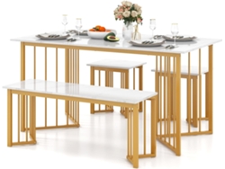 Juego de Mesa de Comedor de 4 Piezas, Mesa de Comedor Rectangular con Banco y 2 Taburetes COSTWAY
