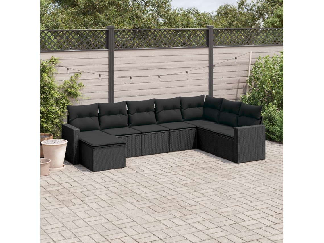 Conjunto de sofá de jardín de 8 piezas con cojines en mimbre sintético negro de DKD Home Decor