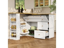 Mesa De Bar Extensible 138-204×39×105cm - Con Almacenamiento, Con Estante Para Bocadillos, Mesa Alta Telescópica, Isla De Cocina - Blanca