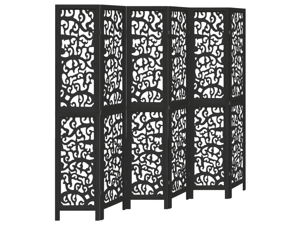 vidaXL Biombo separador de 6 paneles madera maciza Paulownia negro