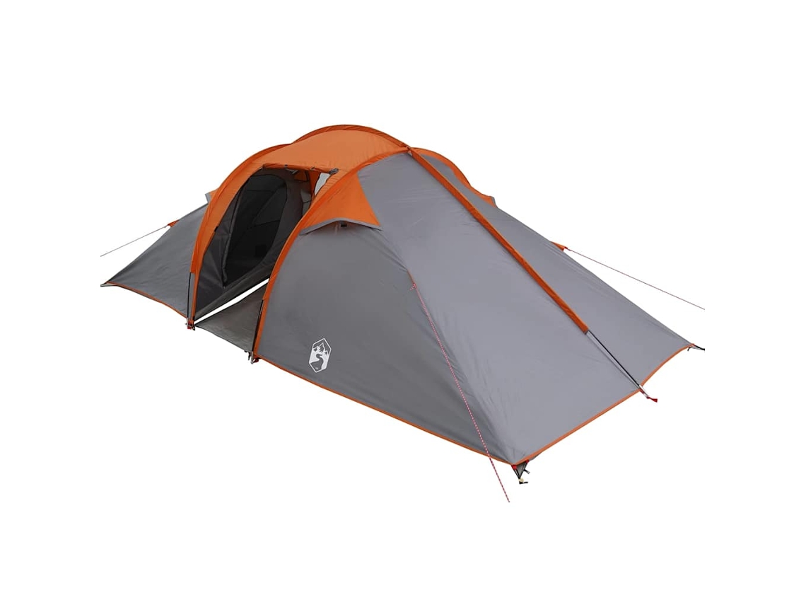 Tienda de campaña tipo túnel gris y naranja de 510 x 240 x 156 cm, tafetán.