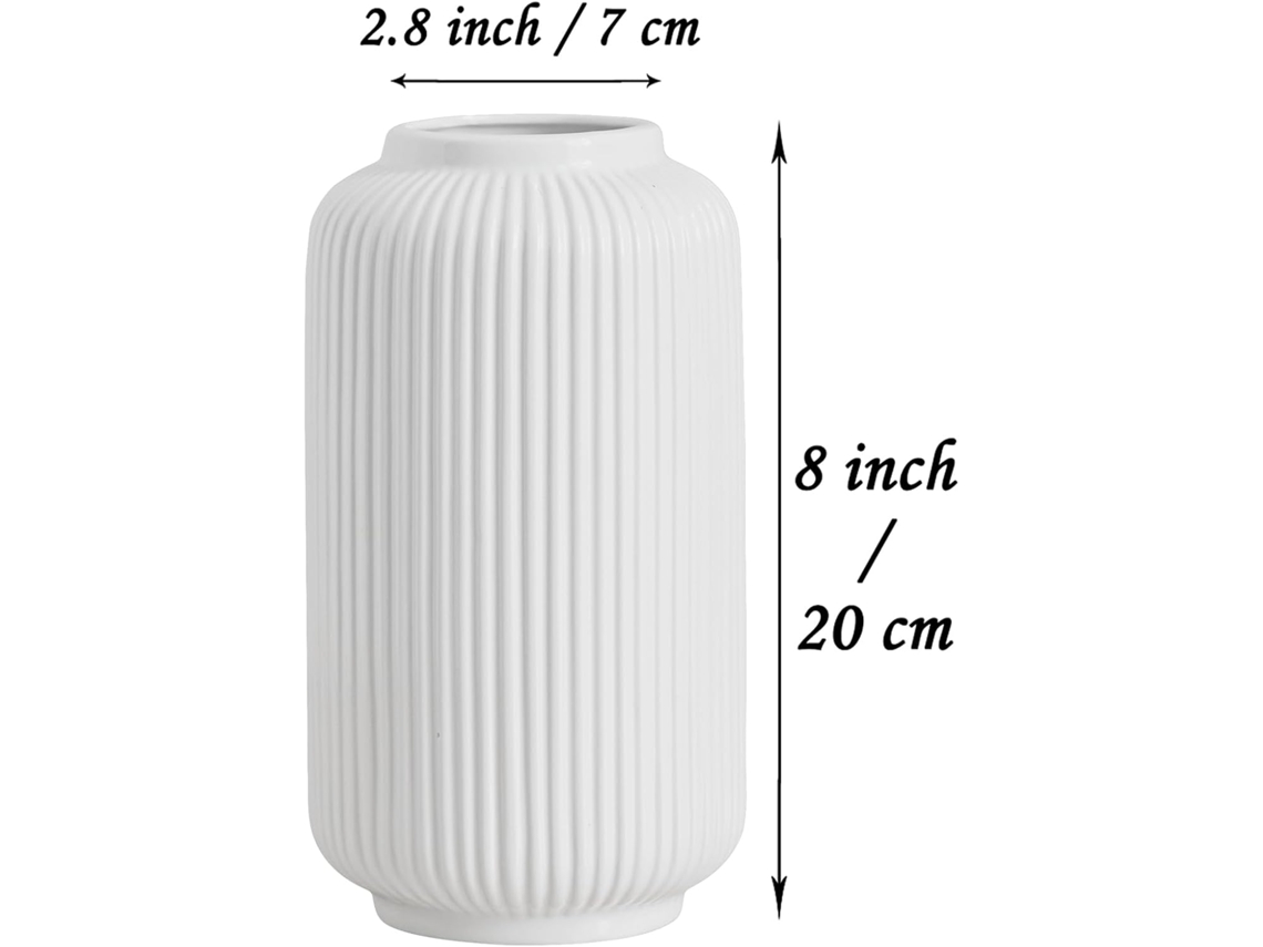 Jarrón De Cerámica, Blanco, Geométrico, 20 Cm