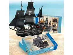 (estilo 1) Bloques De Construcción De Barco Pirata Negro Con Patrones De Calavera Y Fantasma, 1424 Piezas