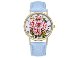 Reloj De Pulsera De Cuarzo Informal Para Mujer Con Elegante Correa De Piel Sintética Azul Claro.
