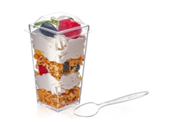KOFIHETY 30 Piezas de Vasos de Plástico para Postre con Tapa, para Yogur o Aperitivo, Vasitos con Cucharas para Puding, Fruta y Helado