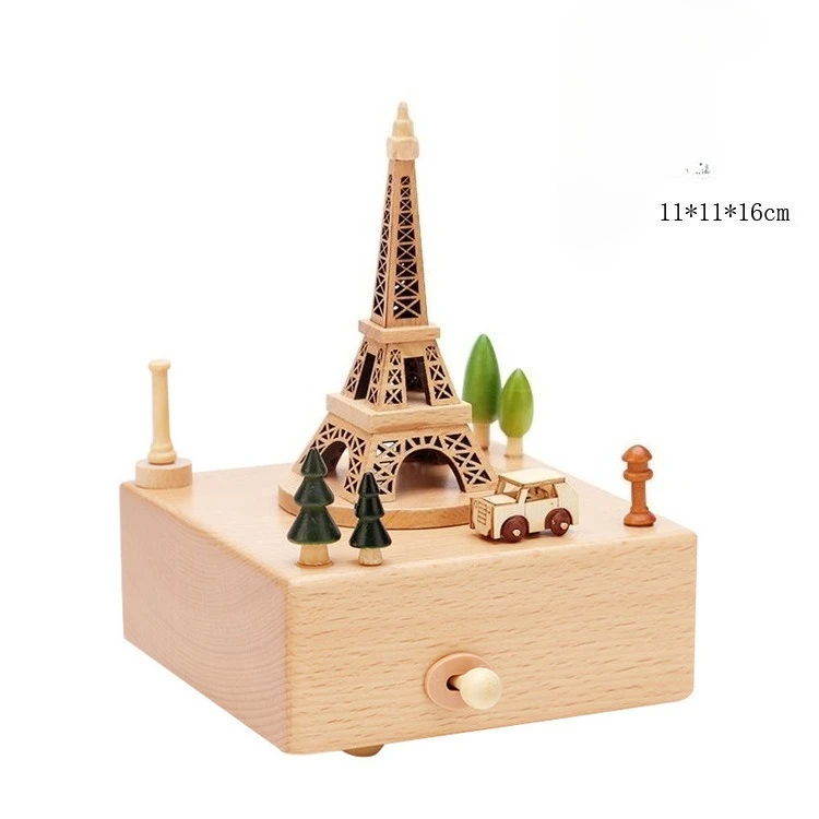 Elegante caja de música de madera con mecanismo giratorio y exquisito diseño artesanal. MDUG (estilo 1)