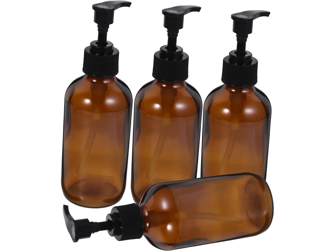 Juego De 4 Botellas Dispensadoras De Vidrio Reutilizables Y Portátiles De 250 Ml Con Bomba.
