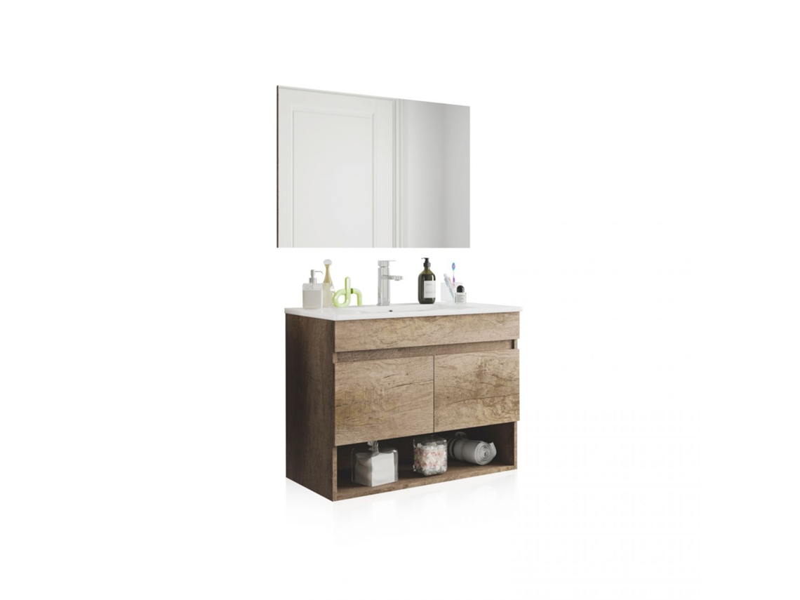 Mueble de baño con espejo Thai 2 puertas Nordik 80 x 64 x 45 cm