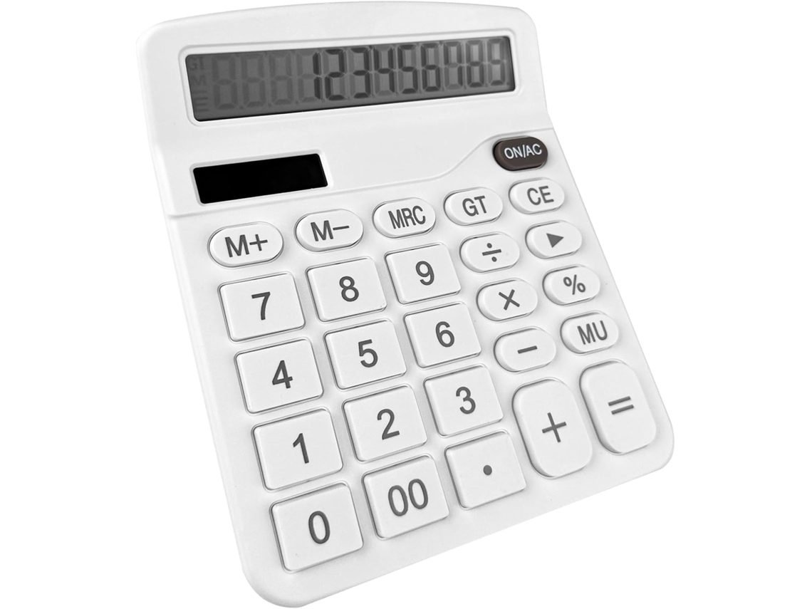 Calculadora, Calculadora Blanca Con Pantalla Lcd Grande De 12 Dígitos Calculadora De Oficina Para Oficina, Hogar Y Escuela