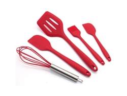 Juego de 5 utensilios de cocina de silicona Rebe, resistentes al calor y libres de BPA (rojo)