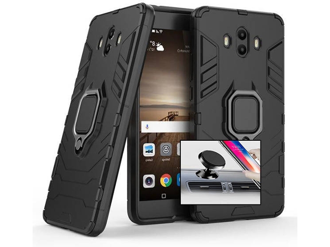 Kit Carcasa y Soporte Magnetico Auto Huawei Mate 10 Military Defender Negro