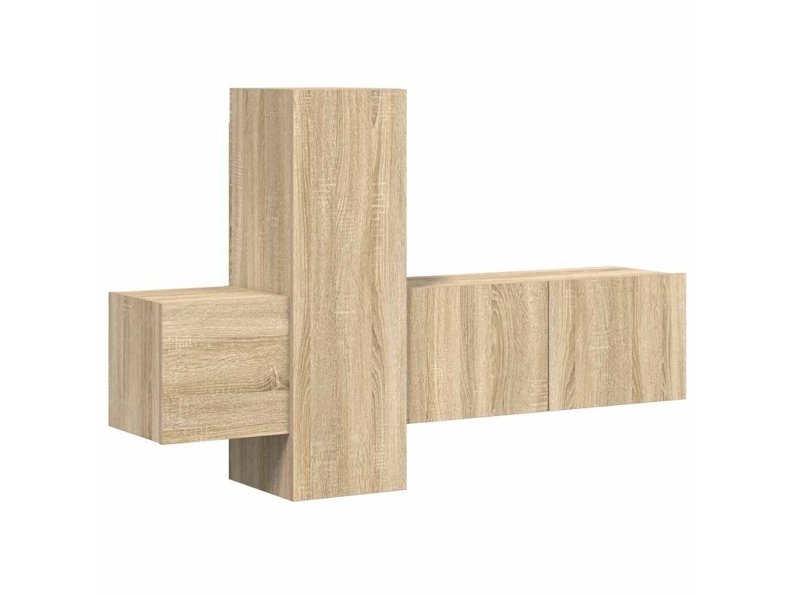 Juego de 3 muebles de TV de madera de roble, Sonoma, EXCLUSIVO DE MAISON